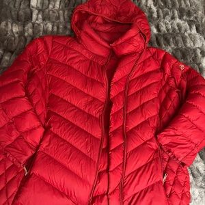 Michael Kors Authentic Red Hooded Packable Down Puffer Coat